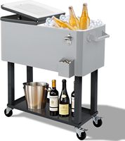 Chariot isotherme roulant durable 73L, seau à glace en métal, boîte isotherme avec roues pour l'extérieur