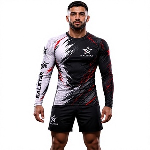 Salstar <b>Men's</b> Long Sleeve <b>Compression</b> <b>Shirt</b> Quick Dry Sporty Geometric Pattern Sublimation Print O-Neck Slim Fit Rash Guard Gym - Product Image 1