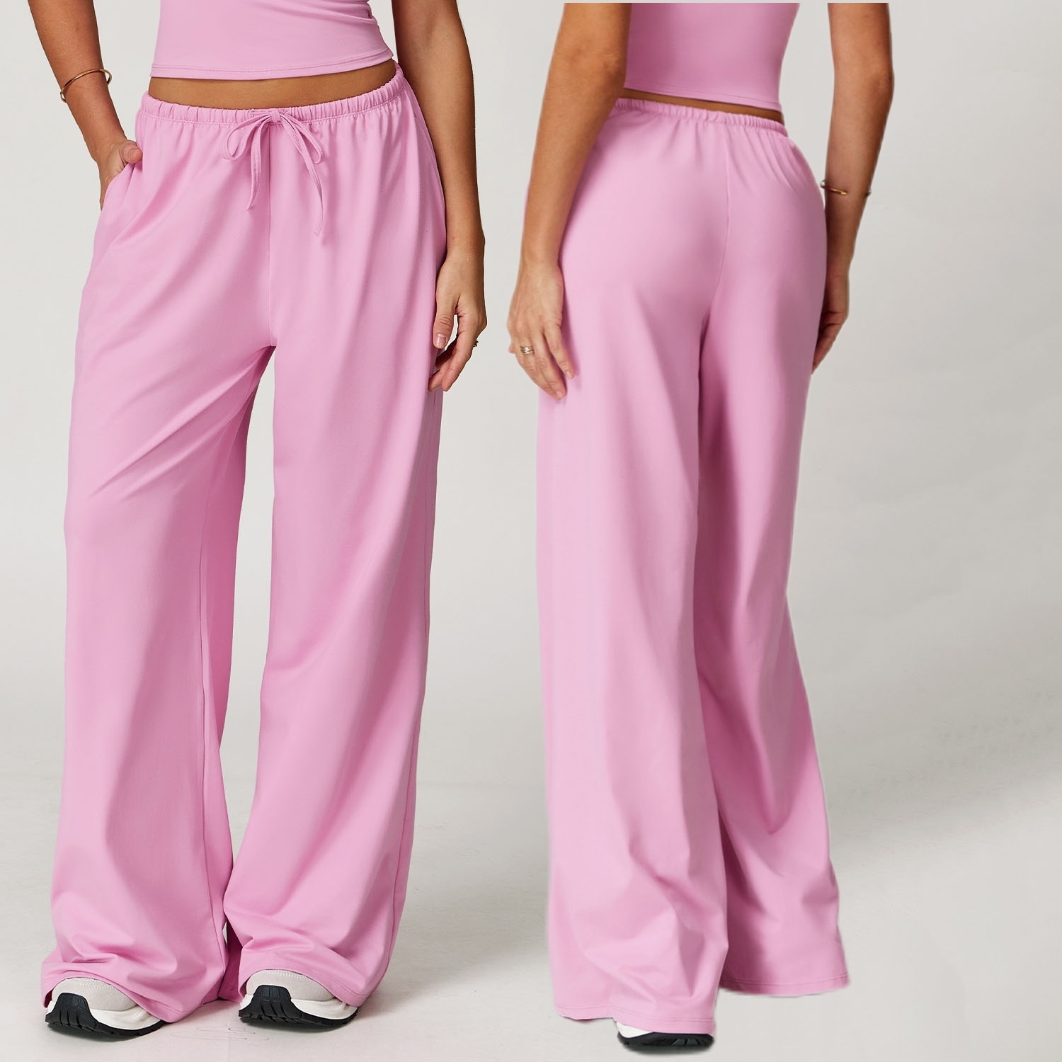 3058 Loose Casual Drawstring Women Jogger Wide Leg Mid-waist Soft Quick Dry Sports Gym Baggy Track Yoga Pants