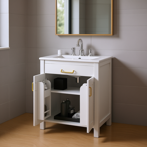 Bathroom Vanity Combo 24 Inch Ceramic Sink Space Saving Design Floor Standing White MDF Cabinet - Product Image 2