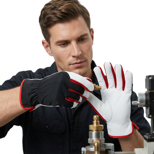 Gants d'assemblage en cuir PU noir, blanc et rouge du groupe JNA avec poignet élastique, bouts de doigts antidérapants, usage général, 11 oz, 10 pouces - Product Image 6