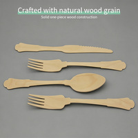 200mm Elegante gevormde handgrepen wegwerp houten bestekset premium lange berkenhouten decoratieve bruiloftbanketten besteksets