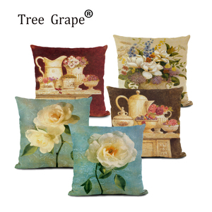 Vintage Blossom Home Decor <span class=keywords><strong>Funda</strong></span> de <span class=keywords><strong>almohada</strong></span> de lino Decorativo Rosa <span class=keywords><strong>Azul</strong></span> Cojines <span class=keywords><strong>Funda</strong></span> de <span class=keywords><strong>almohada</strong></span> - Product Image 1