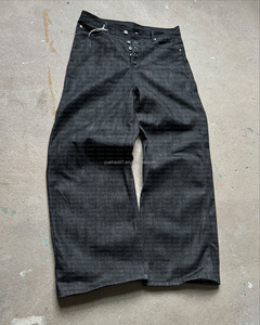 Herensbroek van Japanse selvedge denim, custom made, wijde pijpen, cowboy bootcut, rode, onbewerkte, gerecyclede <span class=keywords><strong>jeans</strong></span>, baggy <span class=keywords><strong>jeans</strong></span>. - Product Image 3