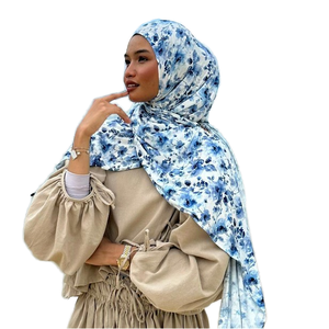 Écharpe en jersey de coton mercerisé de haute qualité à imprimé floral numérique pour femme, hijab extensible simple face, pour usage quotidien quatre saisons - Product Image 2