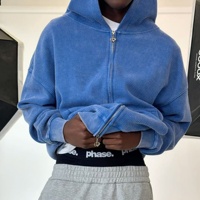 Sweat à capuche zippé streetwear brodé et vieilli, 100% coton gaufré double couche, premium, coupe oversize pour homme, effet délavé à l'acide