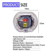 Phares LED intégrés pour moto, 2,5 pouces, avec lentille œil de démon, faisceau haut et bas, phares universels
