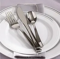 Cuchillo galvanizado de plástico plateado, tenedor, cuchara para fiesta de boda, vajilla occidental de alta gama, cuchillo y servidor para pastel de boda