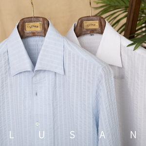 <span class=keywords><strong>Chemise</strong></span> décontractée d'été à manches longues pour hommes 100% <span class=keywords><strong>coton</strong></span> sergé respirant bulle <span class=keywords><strong>gaze</strong></span> légère luxe un col anti-boulochage caractéristique - Product Image 5