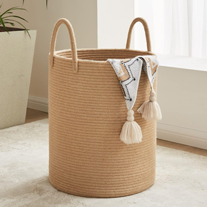 58L Large Woven Boho Storage Basket with Tall Cotton Rope Laundry <strong>Hamper</strong> for Organizing Bathroom Blankets Toys Clothes - Product Image 3