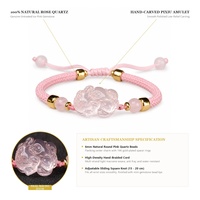 Bracelet Pixiu en quartz rose naturel fait main, cordon tressé noir réglable chic