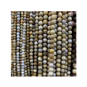 Natural Round Coral Stone Beads Yellow Daisy Jasper Loose Stone Beads For Jewelry Bracelet Making