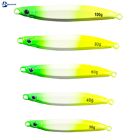 Leurre de pêche en mer à rayures métalliques phosphorescentes 30g-100g pour la pêche au jigging lent de groupers, barres et autres poissons de mer en haute mer