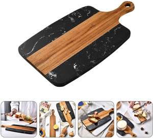 Planche à découper double face en bois avec incrustation de marbre, idéale pour les steaks, fromages, viandes et pains. - Product Image 3