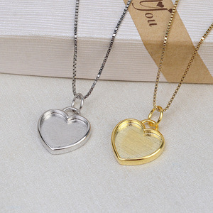 Base en argent S925 pour pendentif DIY, accessoire pour cheveux, fourrure, pendentif vide en forme de cœur à fond plat, aiguille, apprêts de bijouterie fine - Product Image 3