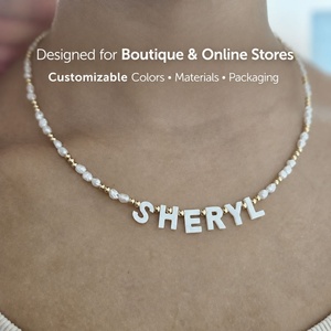 Custom Low MOQ <b>Initial</b> Natural Stone Gold Plated Stainless Steel Freshwater Baroque Pearl Bead Necklace for Jewelry Brands - Product Image 3