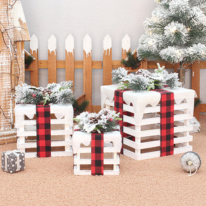 Ensemble de boîtes cadeaux en bois de Noël, 3 pièces, support de présentation rectangulaire pour intérieur/extérieur, décoration de scène d'arbre de Noël - Product Image 5