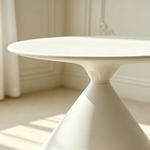 Table à manger minimaliste ronde en pierre frittée, base en forme de sablier blanc crème, pour la maison, salle à manger, café, hôtel, restaurant - Product Image 6