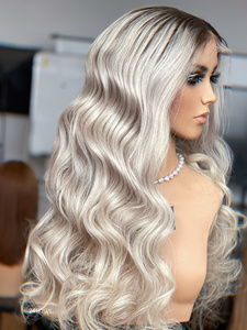 High Quality 100% European Virgin Hair HD Transparent for for Color Loose Wave <b>Wig</b> with <b>Black</b> Root - Product Image 6