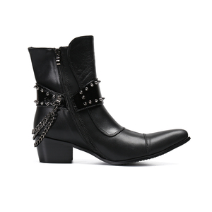 NA322 Black Winter Ankle Boots Men Rivets Cowboy Boot Men Safety <strong>Shoes</strong> Pointed Toe Dress <strong>Flats</strong> Rubber Boots Footwear - Product Image 4
