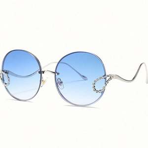 Lunettes de soleil tendance rétro 2020 pour hommes et femmes, grandes montures, sans monture, avec strass, UV400, rondes, avec perles - Product Image 4