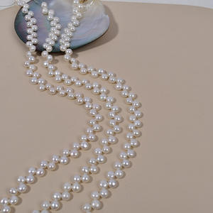 Perles de perles naturelles blanches de 7-8 mm, perles en forme de pain roulées sur le côté à 28 trous et collier semi-fini à 37 trous pour la fabrication de bijoux faits main - Product Image 4