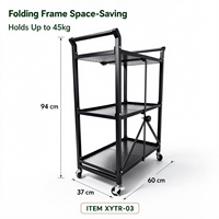 Chariot utilitaire pliable à 3 niveaux en fer, revêtement poudré, capacité 45 kg, chariot de rangement, organisateur pour cuisine et salle de bain