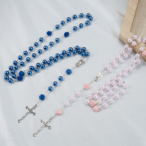 Rosario Católico de Perlas de Vidrio con Cruz de Marí<span class=keywords><strong>a</strong></span> y Jesús para <span class=keywords><strong>la</strong></span> Oración Diaria, Devoción y Fe - Product Image 2