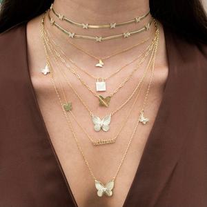 Ensemble collier et bracelet tendance en chaîne serpent plaqué or, <span class=keywords><strong>mini</strong></span> papillon brillant, délicatesse pour femme - Product Image 1