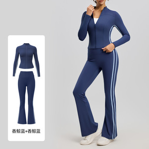 Conjunto Deportivo de <span class=keywords><strong>Cintura</strong></span> Alta a Rayas <span class=keywords><strong>para</strong></span> Ejercicio al Aire Libre, Pantalones Anchos Elásticos <span class=keywords><strong>para</strong></span> Correr, Levanta Glúteos, Estilo Informal - Product Image 5