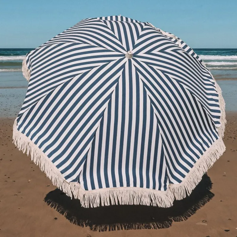 Ashionable-sombrilla de playa con bandera personalizada, sombrilla con borlas