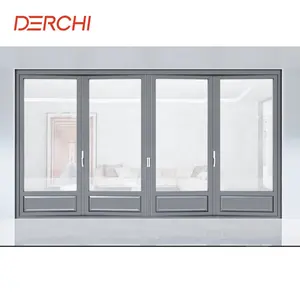 Hurricane Proof Aluminum Thermal Break Profile Double Glazed Folding Door Waterproof High Track Bifold Doors