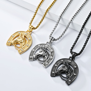 <span class=keywords><strong>Collier</strong></span> unisexe tendance avec pendentif tête de <span class=keywords><strong>cheval</strong></span>, chaîne fer à <span class=keywords><strong>cheval</strong></span> et zircon, plaqué or 18 carats - Product Image 2