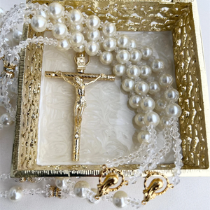 Personalizado 라조 파라 보아 엔 펄라스 클래식 시대를 초월한 아이보리 진주 크리스탈 웨딩 올가미 묵주 - Product Image 2