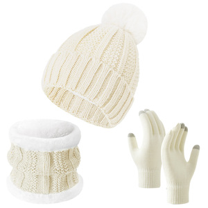 Ensemble de trois chapeaux et <span class=keywords><strong>gants</strong></span> d'hiver chauds en velours épais, couleur unie, polyvalents et anti-froid, pour le cyclisme - Product Image 5