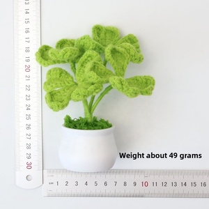 Flor Artificial Tejida a Mano, Trébol de Cuatro Hojas en Maceta, Adorno Pequeño para Hogar, Oficina o Auto - Product Image 3