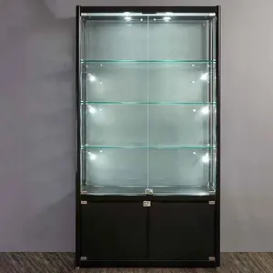 Cheap Aluminum Shop Glass Showcase Retail Shop Fixture Wall Glass Display Case With Light