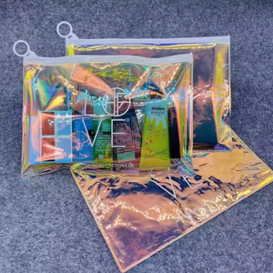 Bolsa de Maquillaje para Mujer, Personalizada de Fábrica, Económica, Holográfica, Iridiscente, de PVC, Impresa con Serigrafía, con Cierre Redondo - Product Image 3
