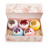 Coffret Cadeau de Bombes de Bain Artisanales aux Fleurs Séchées Naturelles, 5 Pièces, 100g, Rose, Lavande, Camomille, Violette, Lait de Rose, Étiquette OEM