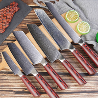 Ensemble de couteaux de chef en acier damas de qualité supérieure OEM, 5 pièces, manche G10, ensemble de couteaux de cuisine ultra-affûtés pour la cuisine à domicile