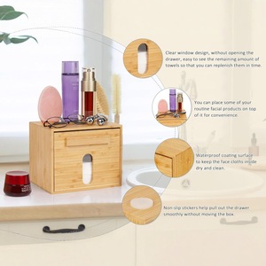 Bamboo Tissue Box With Drawer 18L Organizer For Bathroom <b>Dressing</b> <b>Table</b> - Product Image 4