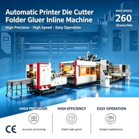 Machine de fabrication de boîtes en carton informatisée avec alimentation par le bord avant, impression flexo 5 couleurs, rainurage, découpe, pliage et collage en ligne CT