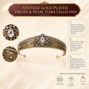 <span class=keywords><strong>Diadème</strong></span> de Mariée Vintage en Cristal Doré et Argenté, Couronne Antique en Filigrane avec Strass Taille Poire, Coiffe de Reine pour Concours de Beauté - Product Image 1