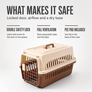 Portable Pet Carrier <b>Crate</b> <b>Double</b> Lock Plastic Travel Box 58 cm for Cats and Small <b>Dogs</b> with Pee Pad - Product Image 2