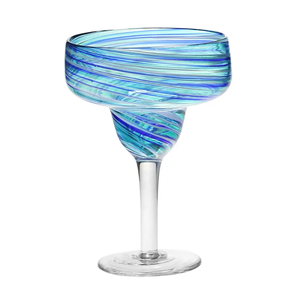 เครื่องแก้วสไตล์เม็กซิกันแก้วมาการิต้าหมุนสีฟ้า Murano