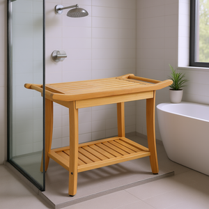 Banc de douche en bambou 24 x 13,8 x 18,9 pouces avec étagère de rangement pour salle de bain - Product Image 2