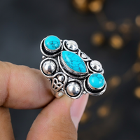 Bague vintage en argent plaqué 925, ornée d'une pierre précieuse turquoise naturelle de laboratoire en forme de poire, faite à la main, taille personnalisable