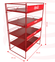 Nouvel arrivage : Présentoir gondole métallique léger personnalisé pour Coca-Cola, système d'étagères avec revêtement en poudre époxy, 4 niveaux