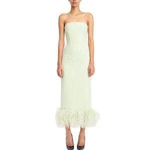 Vestido Midi Elegante para Mujer, sin Tirantes, con Adorno de Plumas, Cintura Natural, Transpirable, Estilo Fresco de Verano, Diseño Recortado, Ajustado, para la Noche - Product Image 1