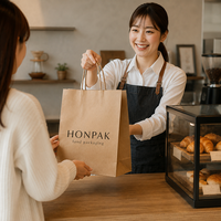 Sacs cadeaux en papier kraft de luxe écologiques et recyclables avec poignée en papier et logo personnalisé pour restaurant, boutique et emballage de bijoux HONPAK